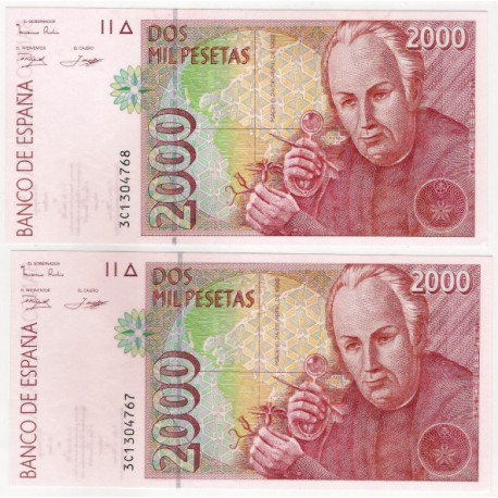 España. 1992. 2000 Pesetas (x2) (SC) Serie 3C. Pareja. Nuevo Diseño