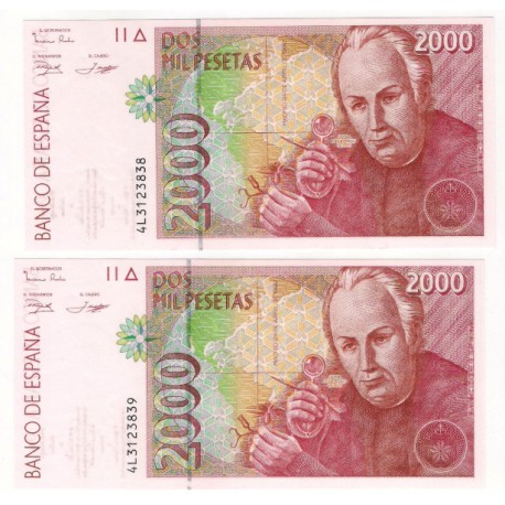 España. 1992. 2000 Pesetas (x2) (SC) Serie 4L. Pareja. Nuevo Diseño