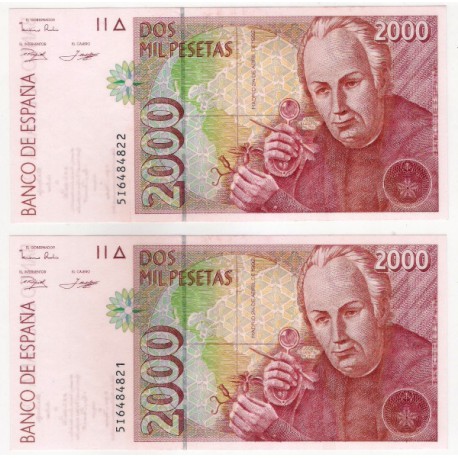 España. 1992. 2000 Pesetas (x2) (SC) Serie 5I. Pareja. Nuevo Diseño
