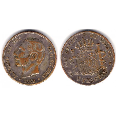 Alfonso XII. 1882*(18-34). 2 Pesetas (BC+) Ceca de Madrid PG-M. Falsa de época