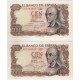 Estado Español. 1970. 100 Pesetas (x2) (EBC+) Serie 5E. Pareja Correlativa
