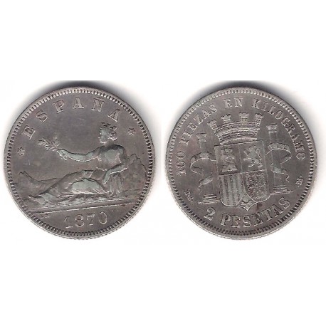 Gobierno Provisional. 1870*(18-73). 2 Pesetas (MBC) (Plata) Ceca de Madrid DE-M