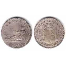 Gobierno Provisional. 1869*(1--69). 2 Pesetas (MBC) (Plata)
