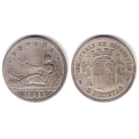 Gobierno Provisional. 1869*(1--69). 2 Pesetas (MBC) (Plata)