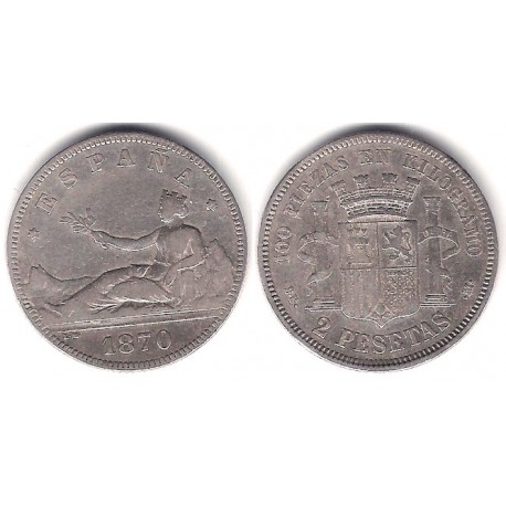 Gobierno Provisional. 1870*(18-74). 2 Pesetas (MBC) (Plata) Ceca de Madrid DE-M