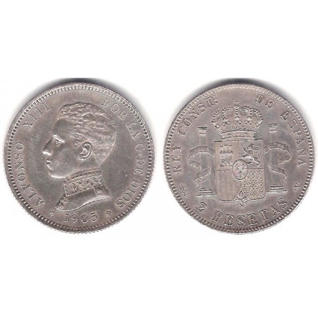 Alfonso XIII. 1905*(19-05). 2 Pesetas (SC) (Plata) Ceca de Madrid SM-V