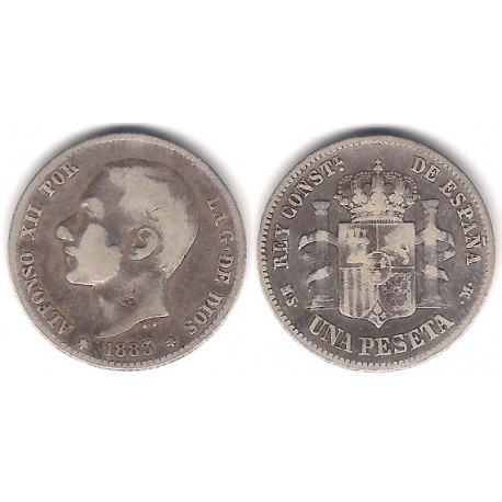Alfonso XII. 1883*(---83). 1 Peseta (BC+) (Plata) Ceca de Madrid MS-M