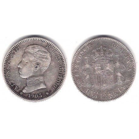 Alfonso XIII. 1903*(19-03). 1 Peseta (MBC) (Plata) Ceca de Madrid SM-V