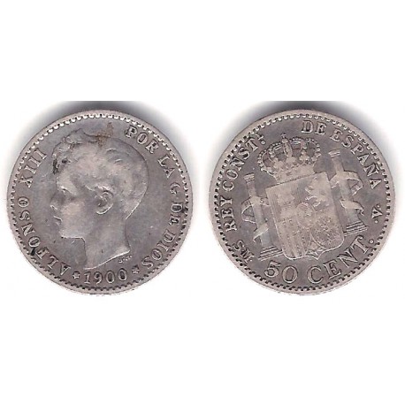 Alfonso XIII. 1900*(0-0). 50 Céntimos (BC+) (Plata) Ceca de Madrid SM-V