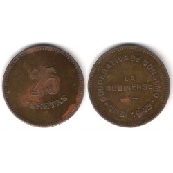 Cooperativa de Consumo. La Rubinense. 1945. 25 Pesetas (MBC-) Manchas de Óxido