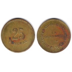 Cooperativa de Consumo. La Rubinense. 1945. 25 Pesetas (MBC-) Manchas de Óxido