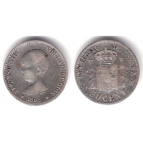 Alfonso XIII. 1892*(18-92). 50 Céntimos (MBC) (Plata) Ceca de Madrid DE-M
