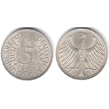 (112.1) Alemania. 1951(D). 5 Mark (SC) (Plata