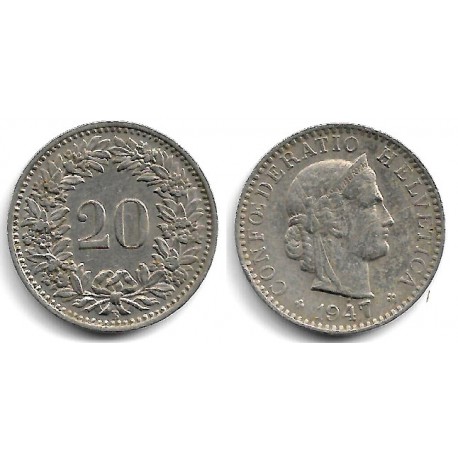 (29a) Suiza. 1947(B). 20 Rappen (MBC-)