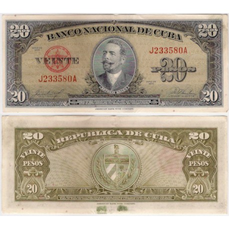(80b) Cuba. 1958. 20 Pesos (MBC)
