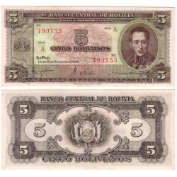(138a) Bolivia. 1945. 5 Bolivianos (EBC+)