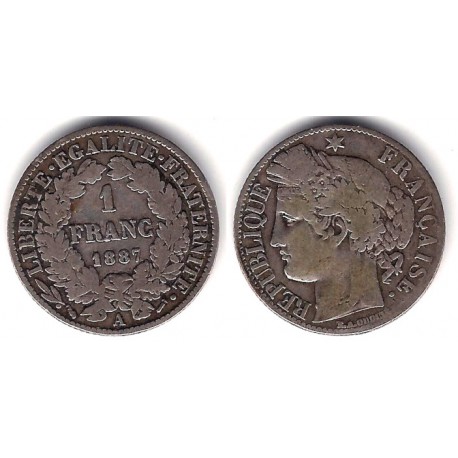 (822.1) Francia. 1887(A). 1 Franc (MBC-) (Plata)