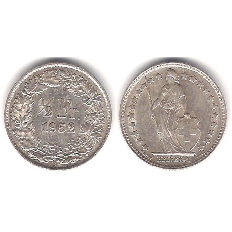 (24) Suiza. 1952(B). ½ Franc (MBC) (Plata)