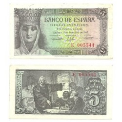 [1943] Billete de 5 Pesetas (EBC). Serie E.