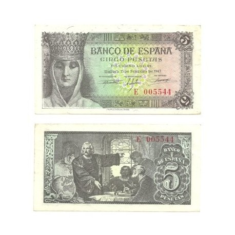 [1943] Billete de 5 Pesetas (EBC). Serie E.