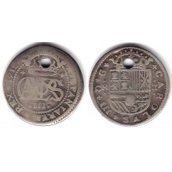 Carlos III (Arch. Austria). 1712. 2 Reales (BC) (Plata) Ceca de Barcelona. Agujereada