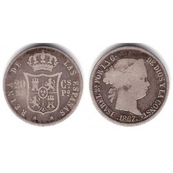 Isabel II. 1867. 20 Centavos de Peso (BC) (Plata) Ceca de Manila