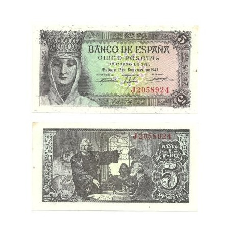 [1943] Billete de 5 Pesetas (SC). Serie J.