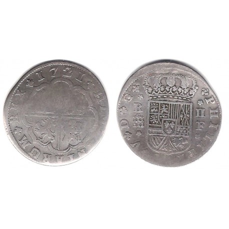 Felipe V. 1721. 2 Reales (BC+) (Plata) Ceca de Segovia F
