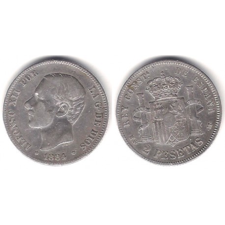 Alfonso XII. 1884*(-----). 2 Pesetas (BC) (Plata) Ceca de Madrid MS-M