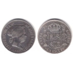 Isabel II. 1867. 1 Escudo (MBC-) (Plata) Ceca de Madrid
