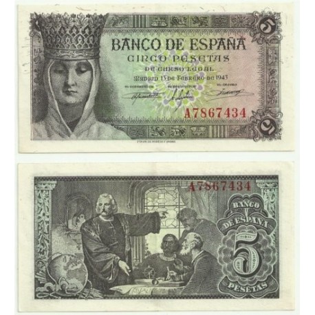 [1943] Billete de 5 Pesetas (EBC). Serie A.