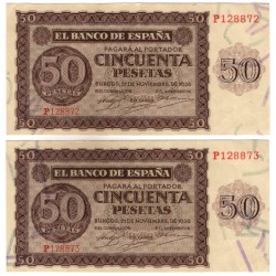 Estado Español. 1936. 50 Pesetas (EBC-) Serie P. Pareja Correlativa