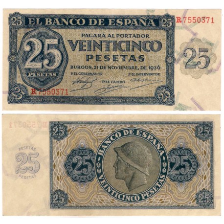 Estado Español. 1936. 25 Pesetas (EBC) Serie R