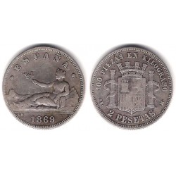 Gobierno Provisional. 1869*(18-69). 2 Pesetas (BC) (Plata) Ceca de Madrid SN-M