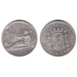 Gobierno Provisional. 1870*(18-74). 2 Pesetas (MBC-) (Plata) Ceca de Madrid DE-M