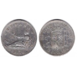 Gobierno Provisional. 1870*(18-74). 2 Pesetas (MBC-) (Plata) Ceca de Madrid DE-M