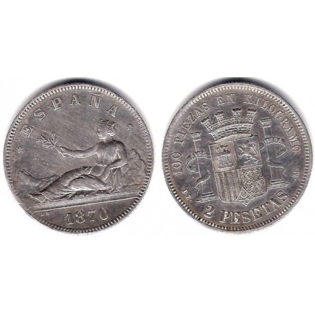 Gobierno Provisional. 1870*(18-74). 2 Pesetas (MBC) (Plata) Ceca de Madrid DE-M