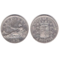 Gobierno Provisional. 1870*(18-73). 2 Pesetas (MBC-) (Plata) Ceca de Madrid DE-M