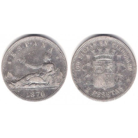 Gobierno Provisional. 1870*(18-73). 2 Pesetas (MBC-) (Plata) Ceca de Madrid DE-M