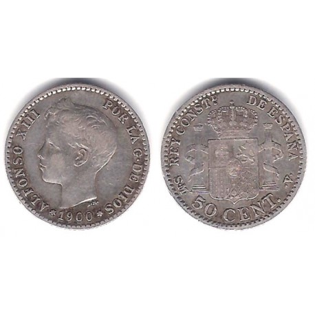 Alfonso XII. 1900*(0--). 50 Céntimos (MBC) (Plata) Ceca de Madrid SM-V