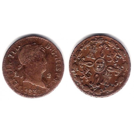 Fernando VII. 1833. 2 Maravedi (BC+) Ceca de Segovia