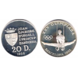 (48) Andorra. 1988. 20 Diners (Proof) (Plata)