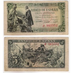Estado Español. 1945. 5 Pesetas (MBC-) Leves roturas en márgenes