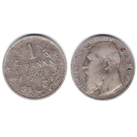 (57) Bélgica. 1909. 1 Franc (MBC) (Plata)