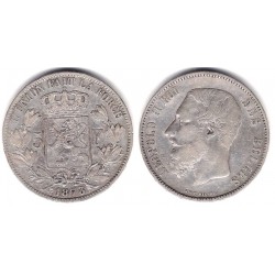 (24) Bélgica. 1873. 5 Francs (MBC-) (Plata)