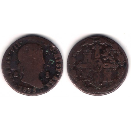 Fernando VII. 1833. 8 Maravedi (BC+) Ceca de Segovia