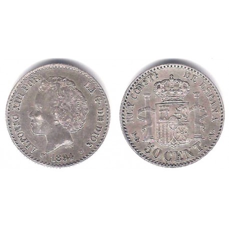 Alfonso XIII. 1894*(9-4). 50 Céntimos (EBC/EBC-) (Plata) Ceca de Madrid PG-V
