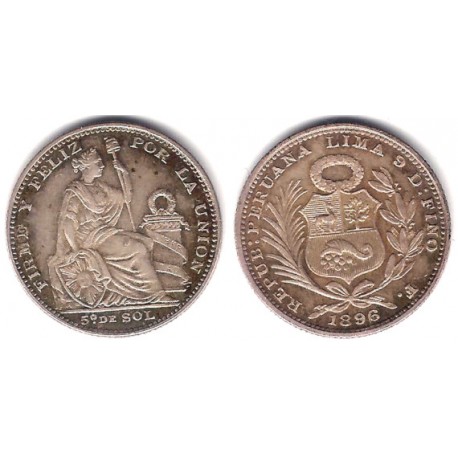 (205.2) Perú. 1896. 1/5 Sol (EBC+) (Plata)