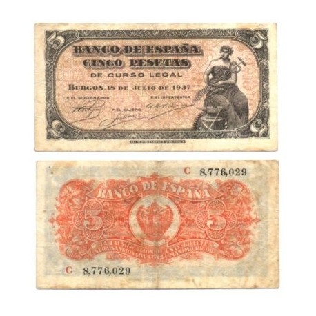 [1937] Billete de 5 Pesetas (MBC). Serie C.