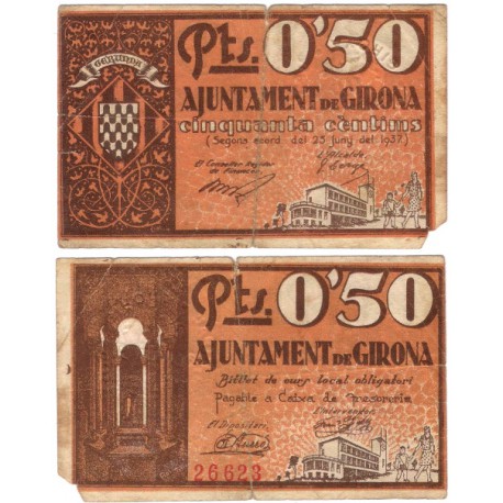 Gerona. 1937. 50 Céntimos (RC) Roturas